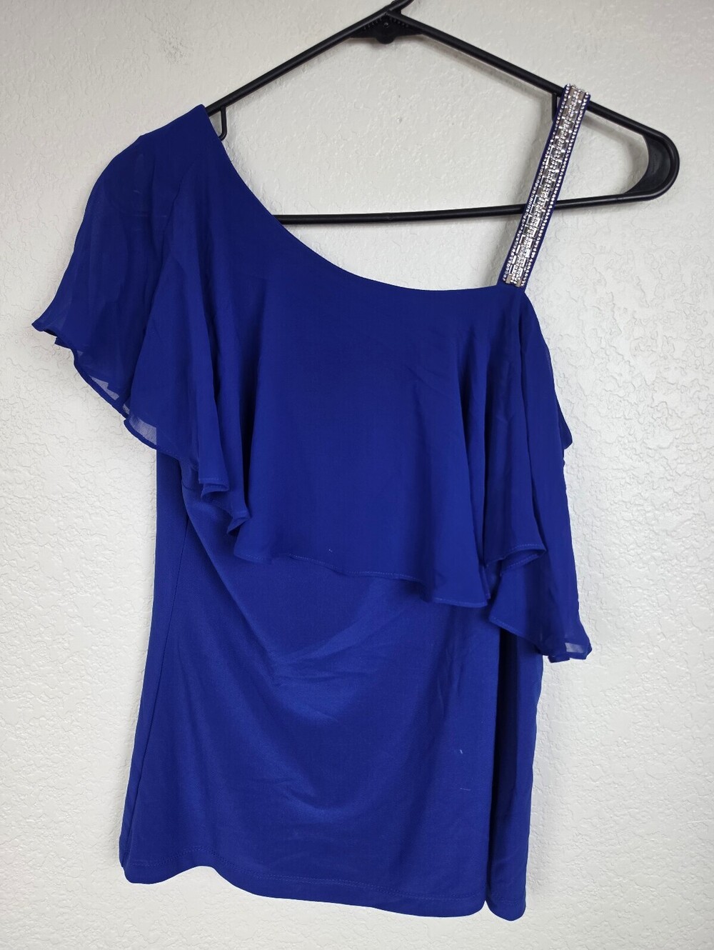 Small Cobalt Blue Rhinestone Flutter Sleeve Tank Top